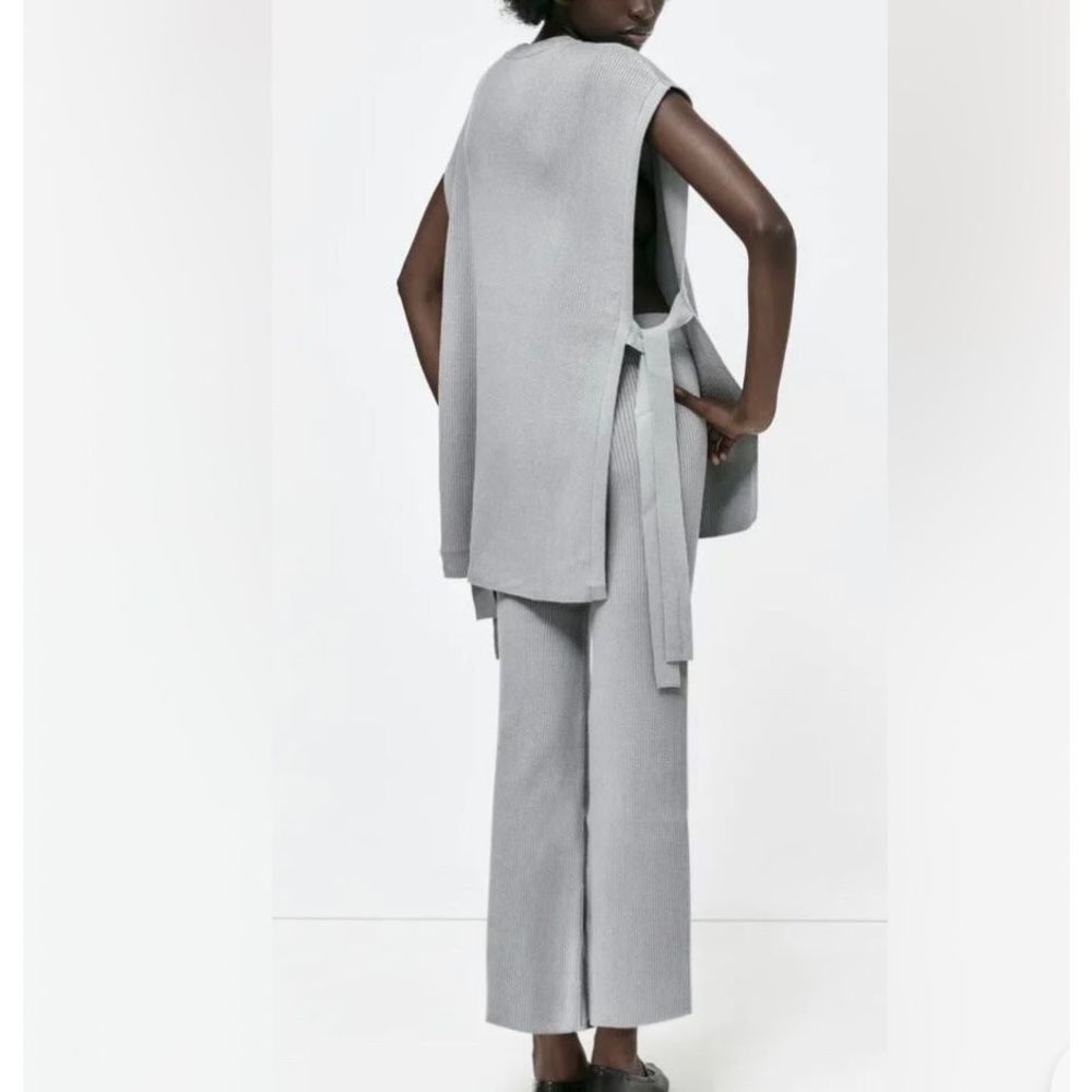 Zara Knit Bows Sweater Vest Tunic medium gray NWT